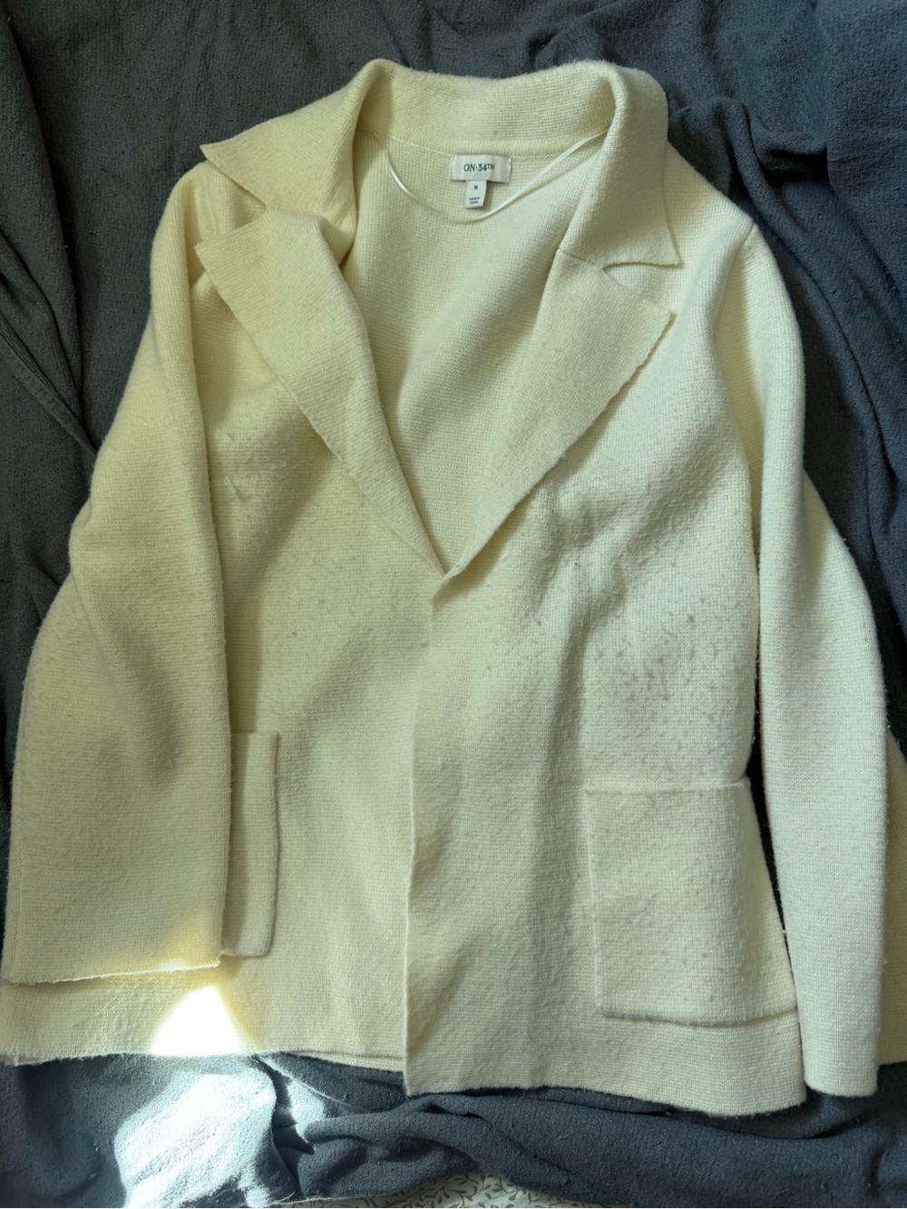 On 34th Cream Knit Blazer - Women's Soft Open-Front Jacket